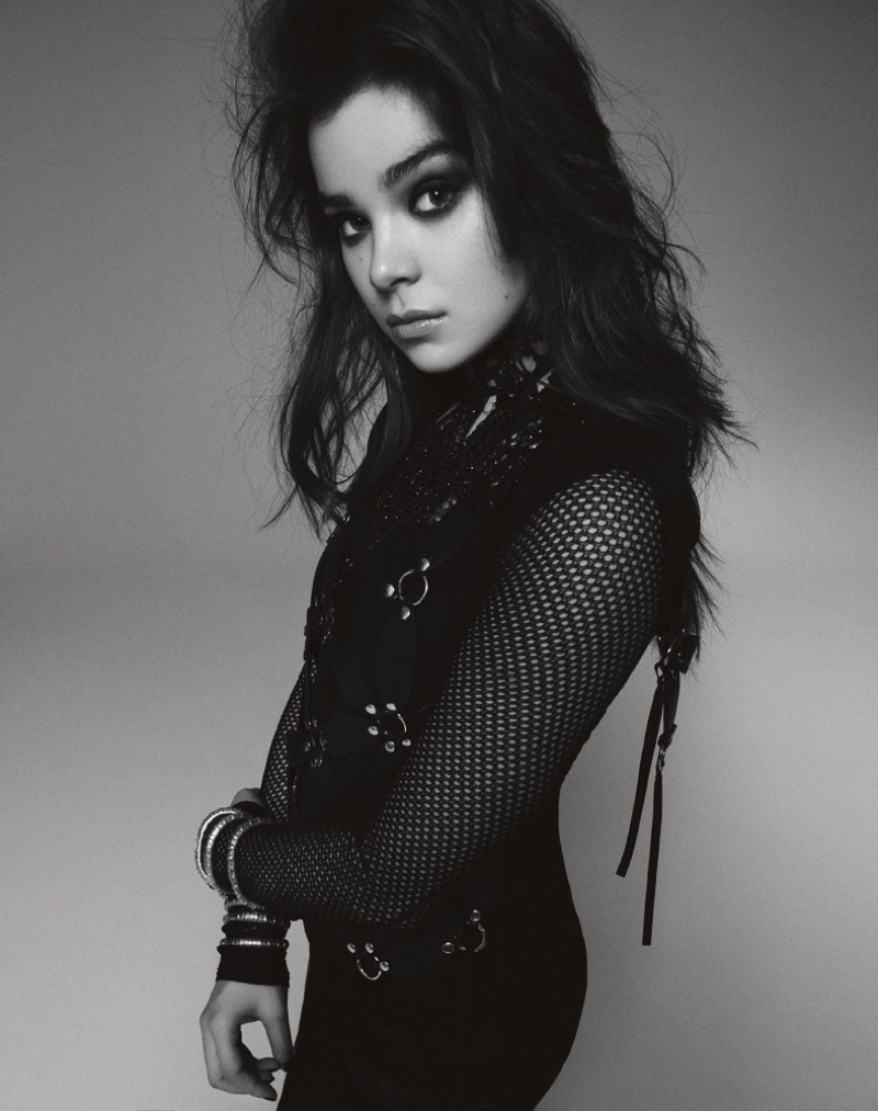 Hailee Steinfeld looks punk chic in a mesh top and Zana Bayne harness