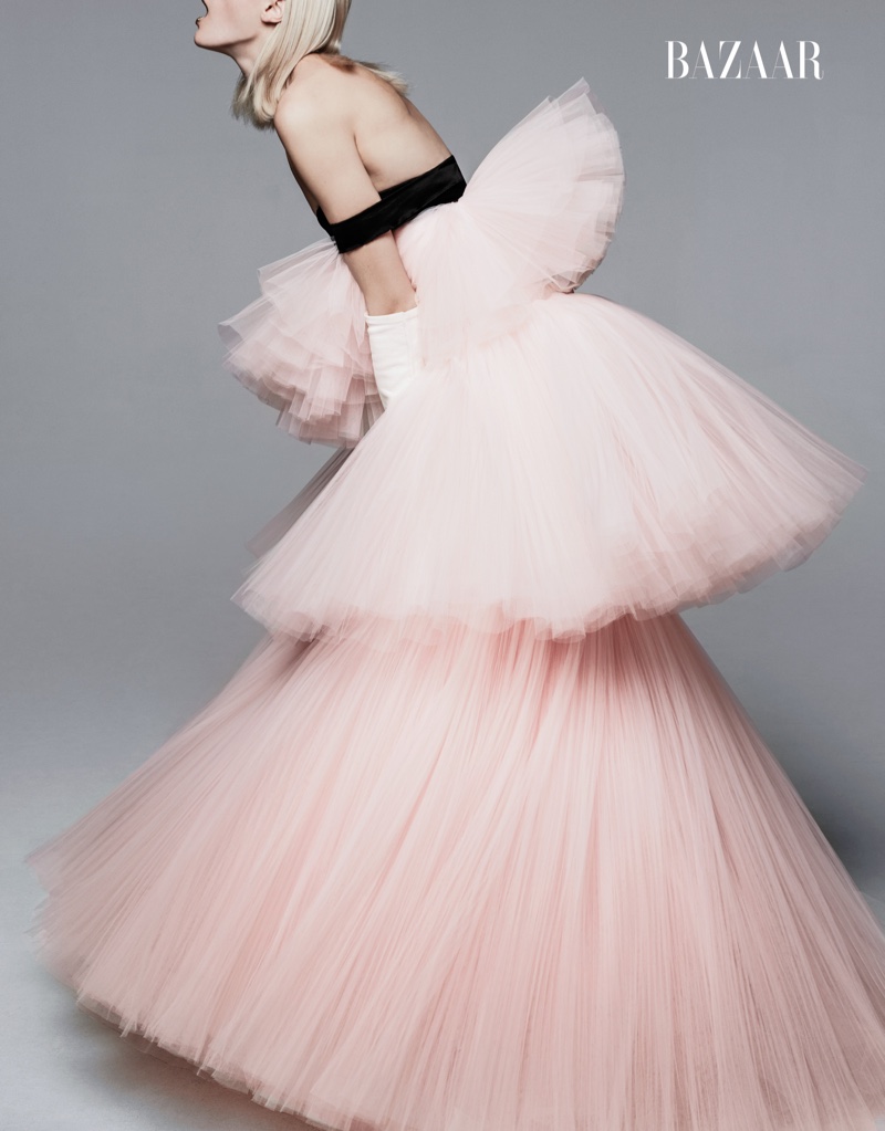 Model wears Giambattista Valli Haute Couture Gown and Gloves