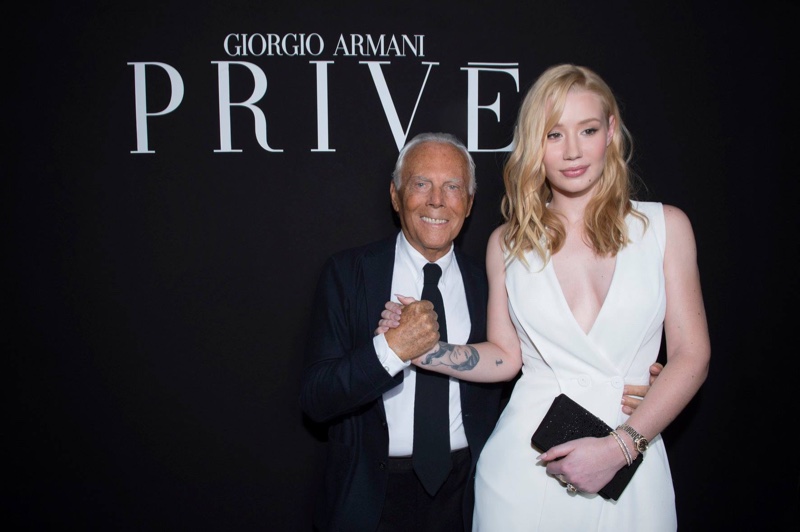 JANUARY 2016: Iggy Azalea and Giorgio Armani at Armani Prive's spring 2016 haute couture show. Photo: Armani