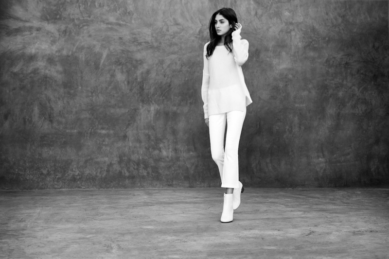J Brand Reno Sweater and Selena Mid-Rise Crop Boot Cut in Blanc
