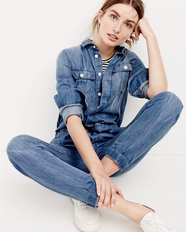 J.Crew Women’s Indigo Chambray Jumpsuit and Seavees® for J.Crew Legend Sneakers