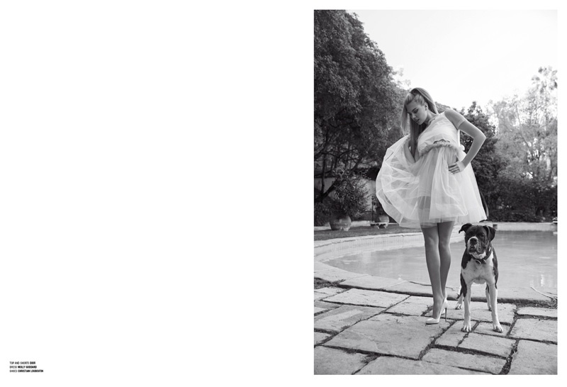 Kate Upton models Dior top and shorts with Molly Goodard dress and Christian Louboutin Shoes