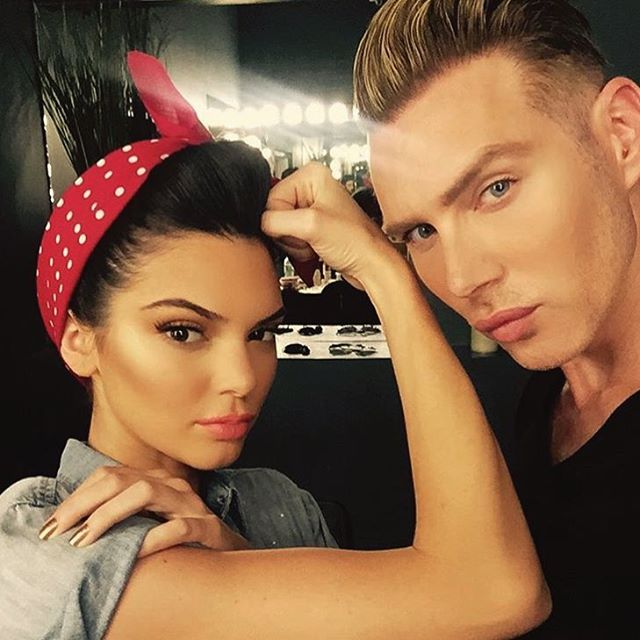 Kendall Jenner poses as Rosie the Riveter behind the scenes at Rock the Vote campaign. Photo: Instagram