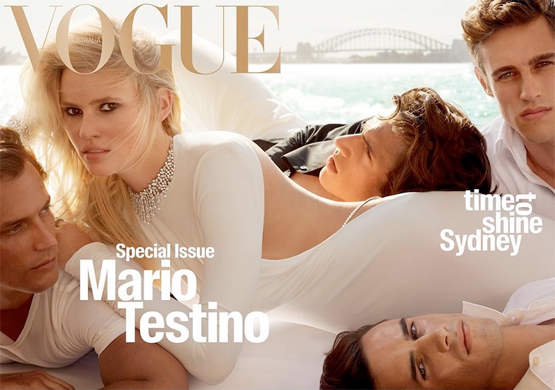 Lara Stone David Genat, Louis, Jordan and Zac Stenmark on Vogue Australia April 2016 Cover