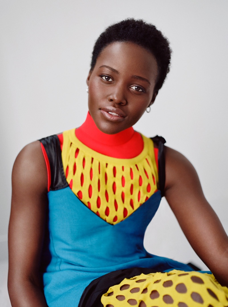 The Kenyan actress shines in a Marni color-blocked look