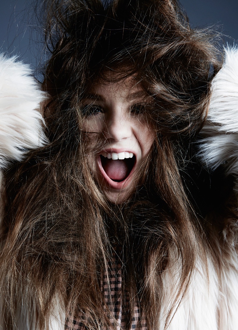 Photographed in a fur coat and Drome shirt, Maddie Ziegler stars in Hunger Magazine. Photo: David Roemer