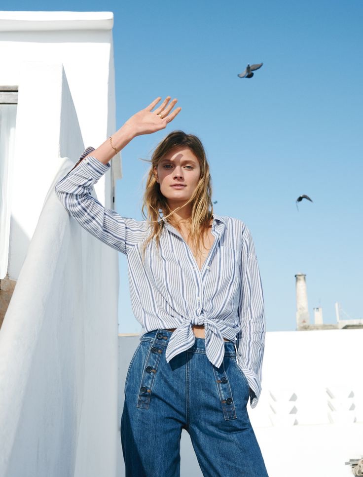 Madewell Tie-Front Shirt Worn with The Rivet & Thread Sailor Crop Jean