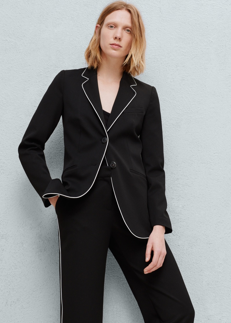 Mango Contrasting Trim Blazer