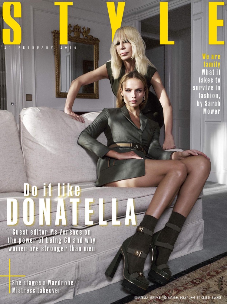 Natasha Poly and Donatella Versace on Sunday Times Style February 21, 2016 cover