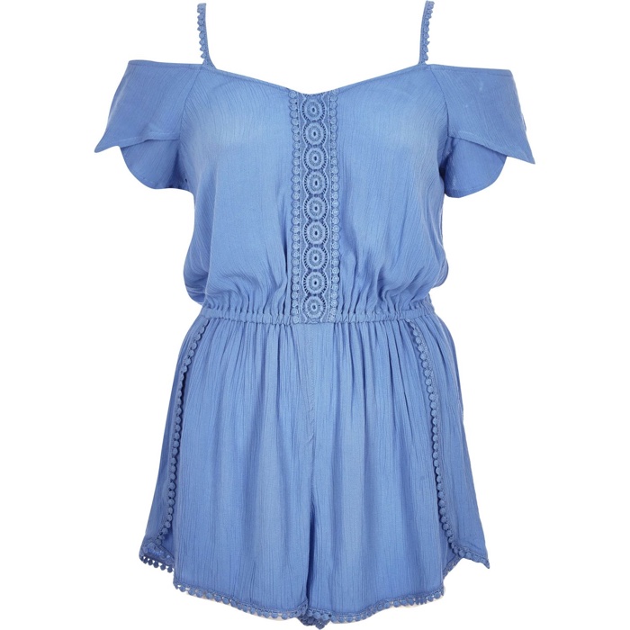 River Island Blue Pom Pom Bardot Romper