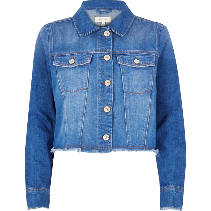 River Island Bright Blue Frayed Denim Jacket