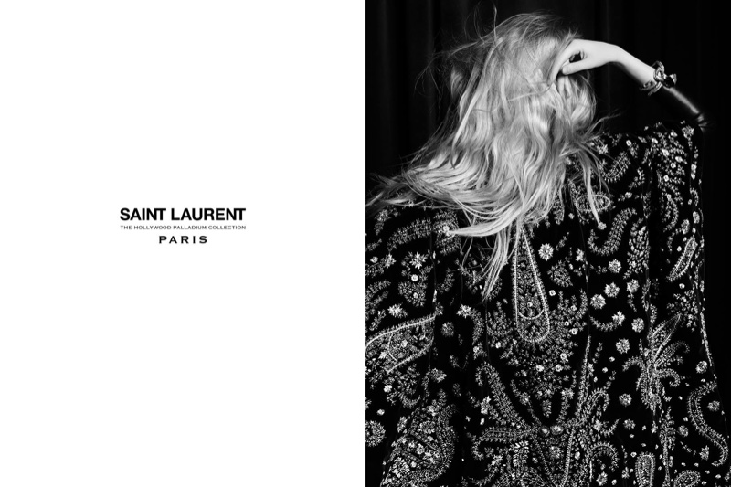 Closeup detail of embroidered Saint Laurent cape from 2016 Palladium collection