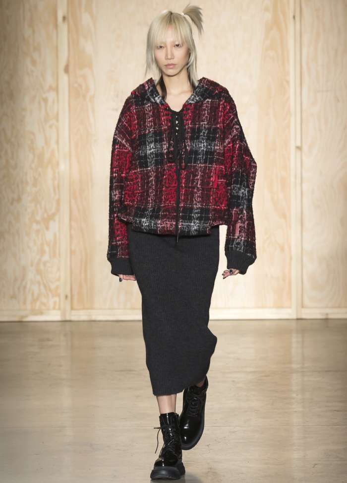 FEBRUARY 2016: Soo Joo Park walks the runway at DKNY's fall-winter 2016 show presented during New York Fashion Week. Photo: Ovidiu Hrubaru / Shutterstock.com 