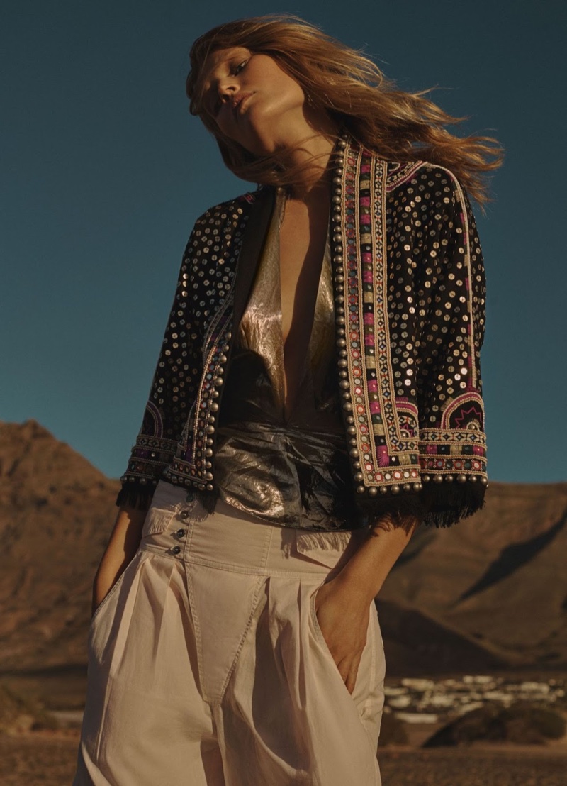 Toni Garrn models an embellished jacket