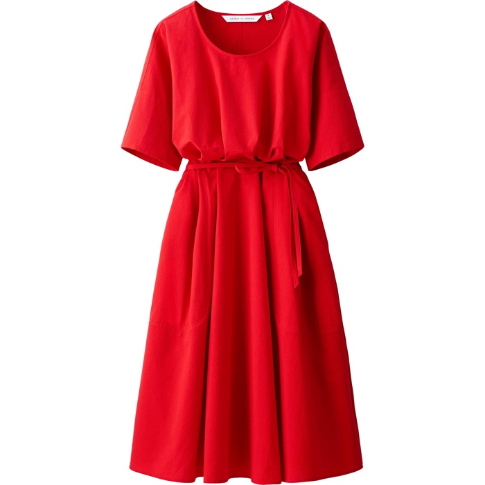 Uniqlo and Lemaire Seersucker Short Sleeve Red Dress