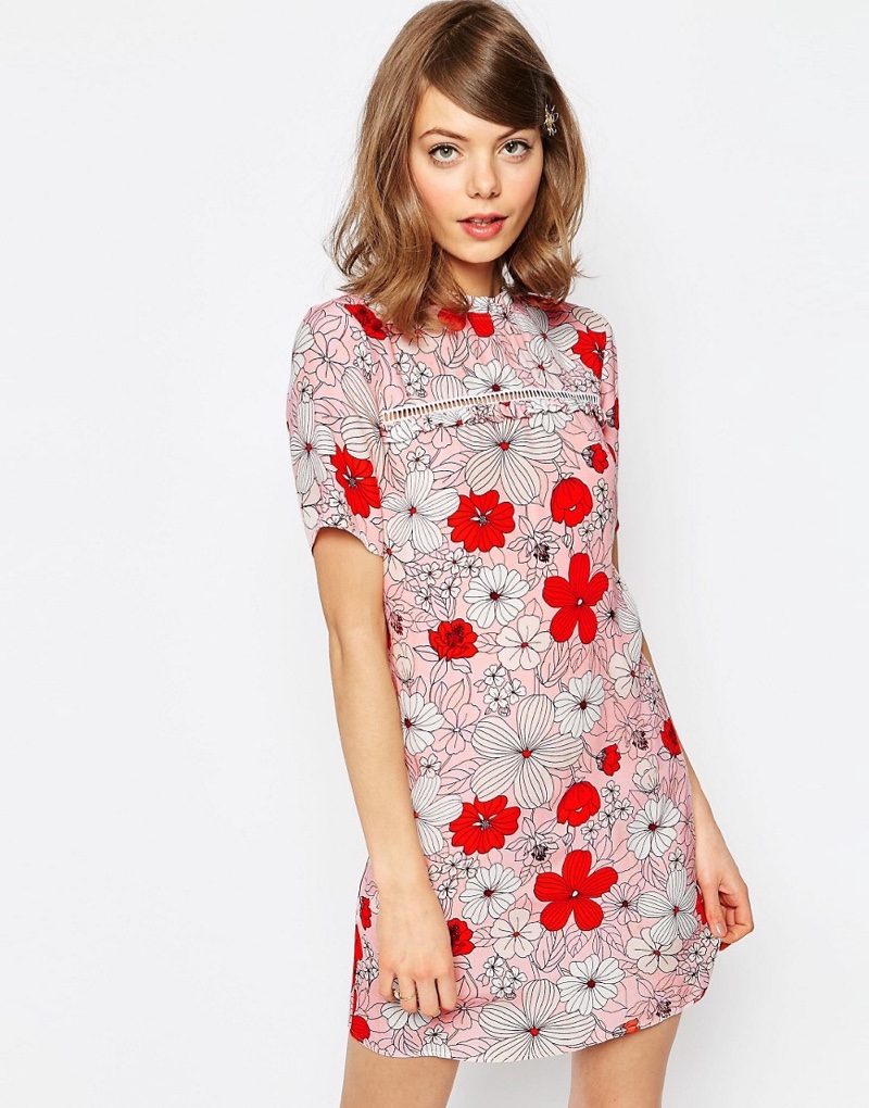 ASOS Shift Dress with Floral Poppy Print