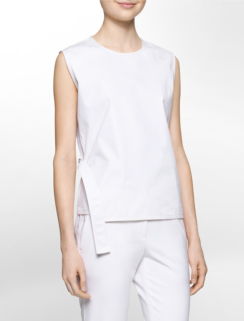 Calvin Klein Platinum Belted Sleeveless Wrap Top