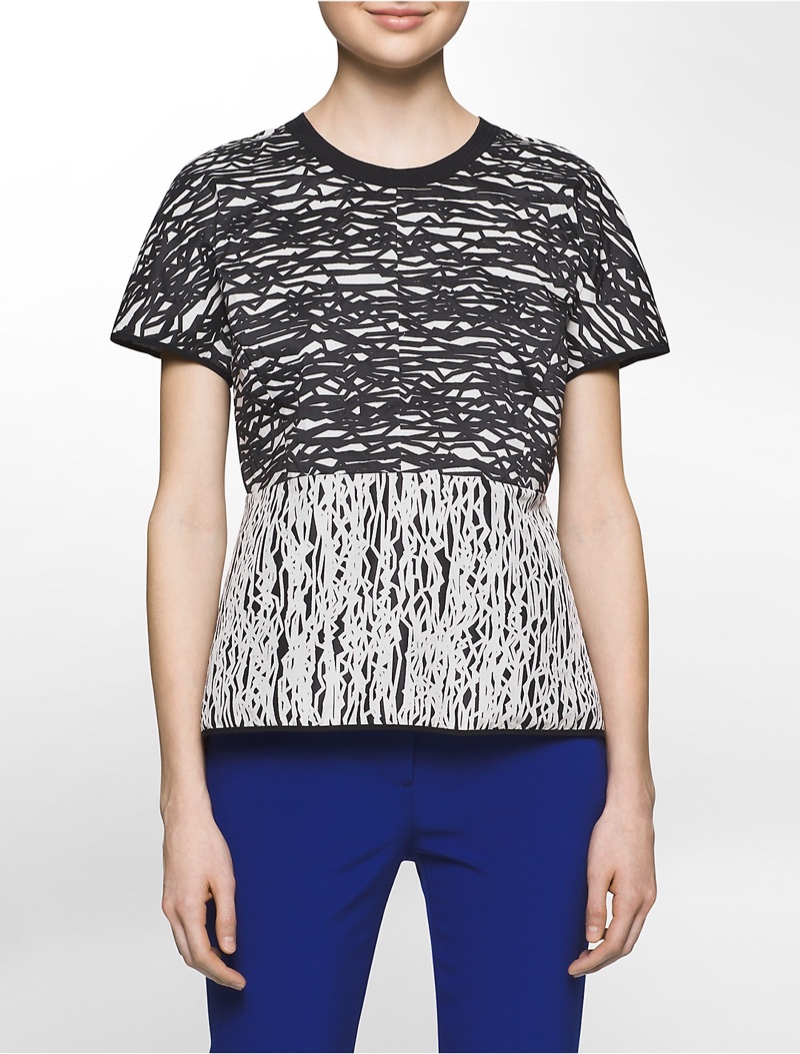 Calvin Klein Platinum Reverse Print Peplum Top