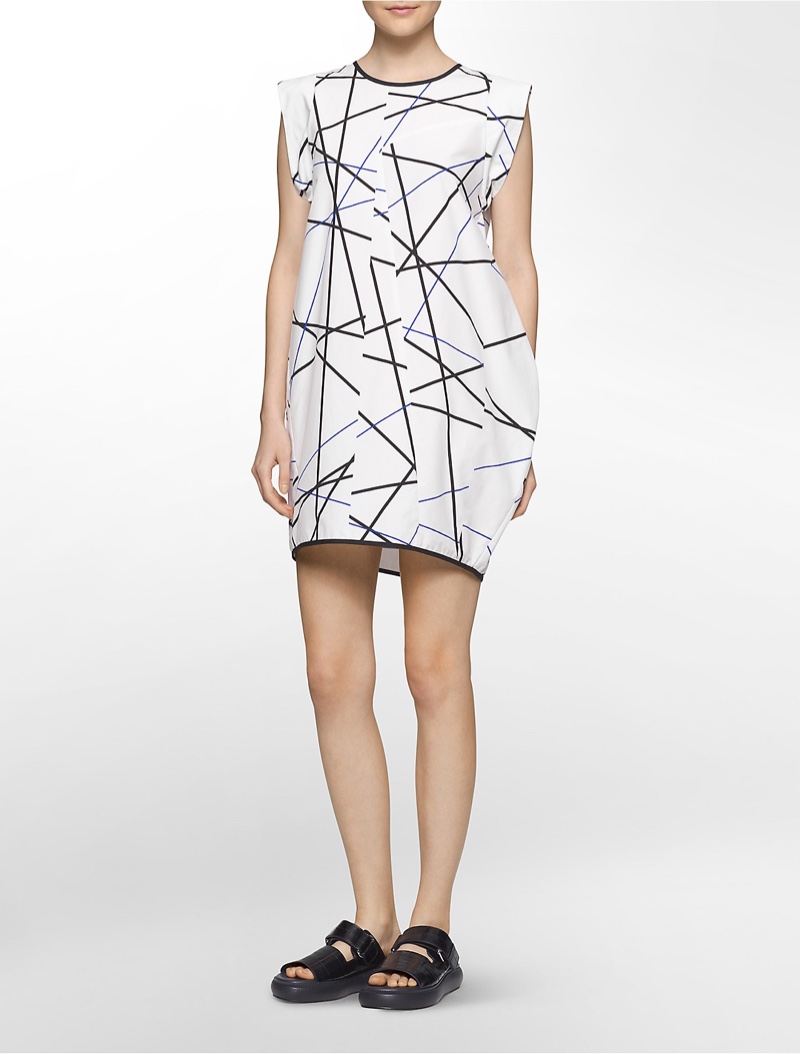 Calvin Klein Platinum Sculptural Linear Print Dress