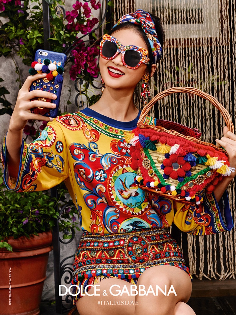 He Cong takes a selfie in Dolce & Gabbana's spring 2016 eyewear campaign