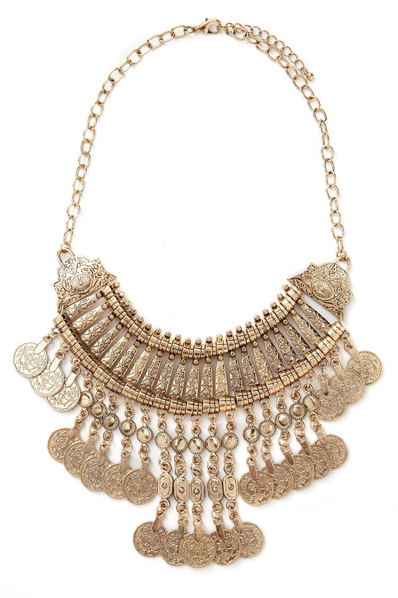 Forever 21 Antique Gold Coin Statement Necklace $14.90