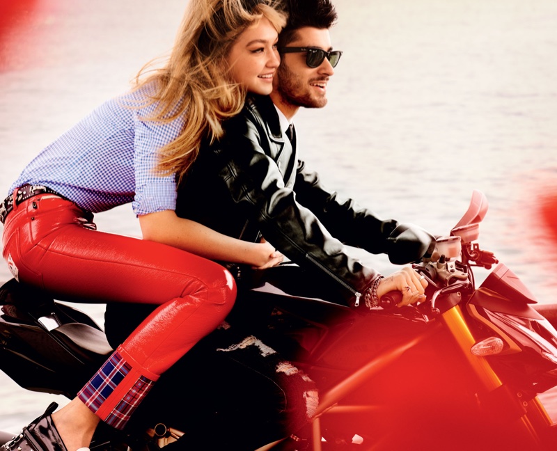 Photographed in Naples, Italy, Gigi Hadid poses on a motorbike with boyfriend Zayn Malik. Photo: Vogue / Mario Testino