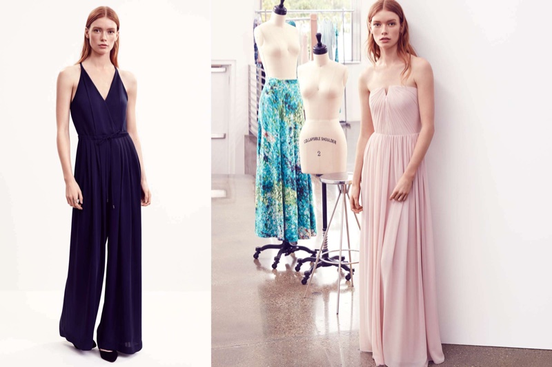 (Left) H&M Jumpsuit with Wide Legs, Pumps and Open Ring (Right) H&M Pink Pleated Maxi Dress