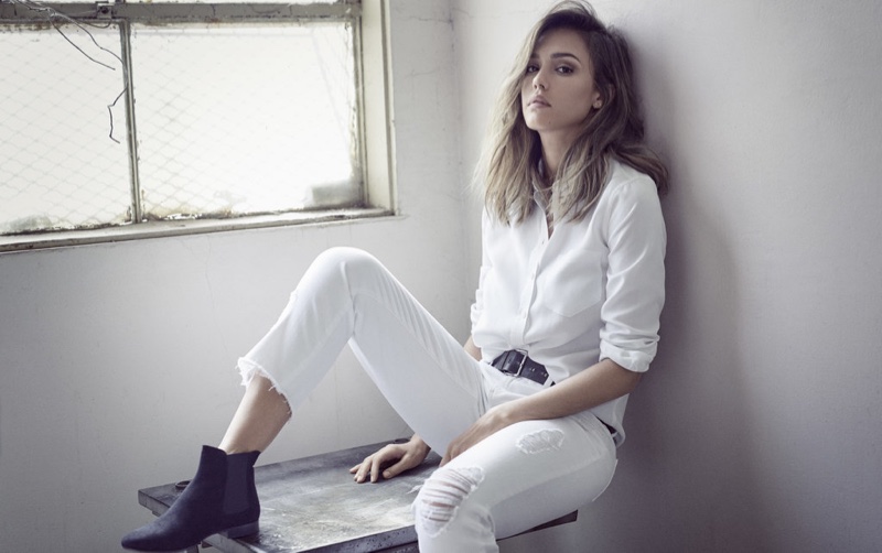 Jessica Alba lounges in white denim from DL1961