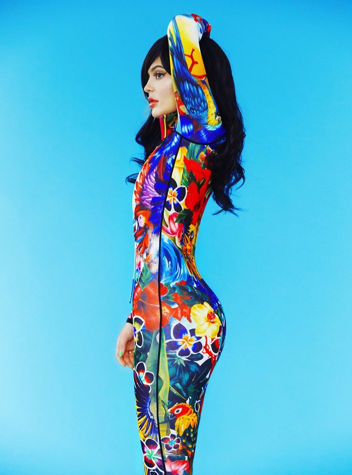 Kylie gets colorful in a printed DSquared2 bodysuit