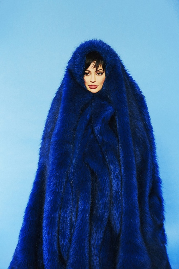 Kylie Jenner wears a blue fur coat