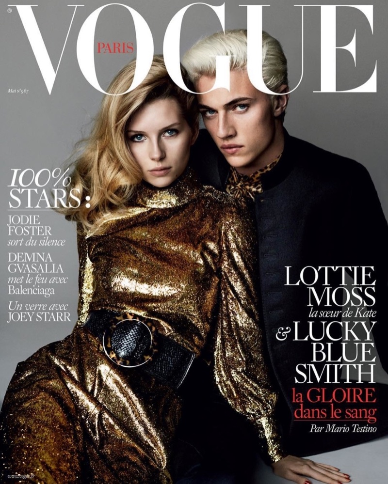 Lottie Moss and Lucky Blue Smith on Vogue Paris May 2016 Cover