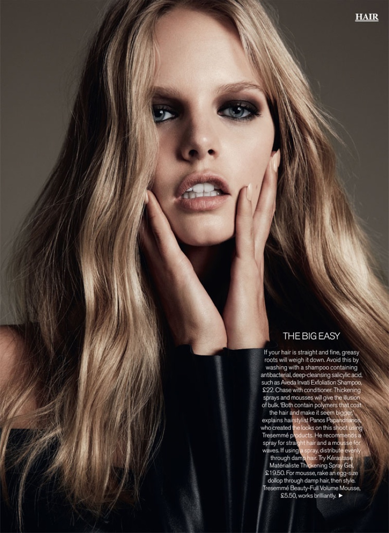 Wearing her hair in undone waves, Marloes Horst poses for Marie Claire UK