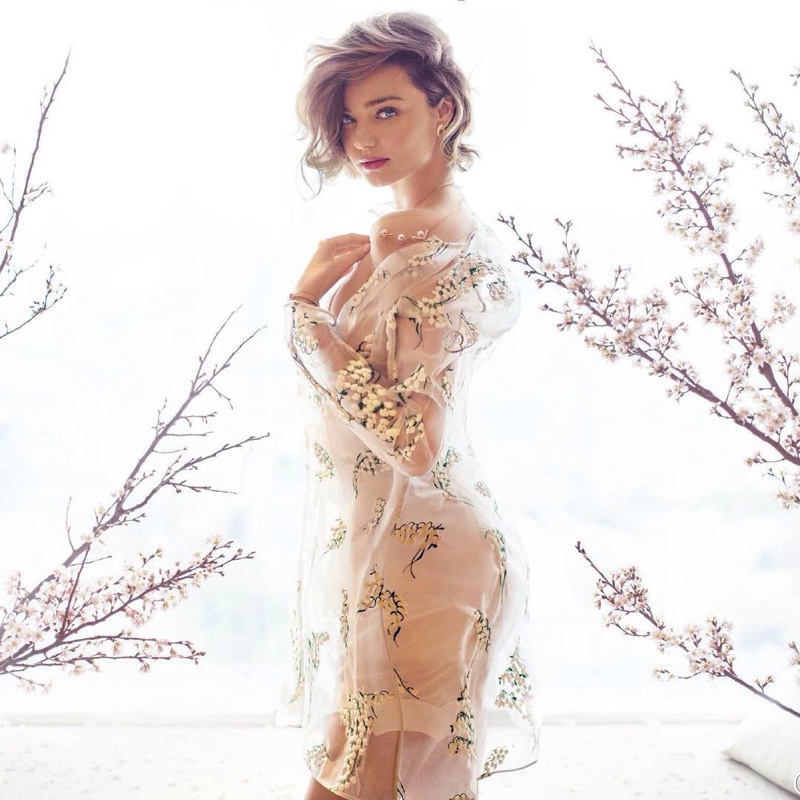 Miranda Kerr poses in a sheer look for the editorial