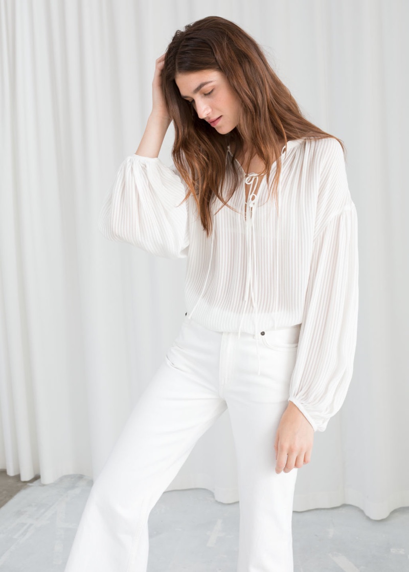 & Other Stories Sheer Stripe Tie Blouse $99