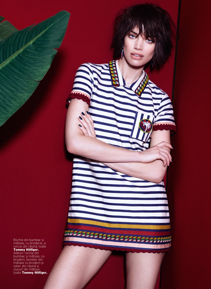 With her arms crossed, Rianne Ten Haken poses in Tommy Hilfiger striped shirt dress