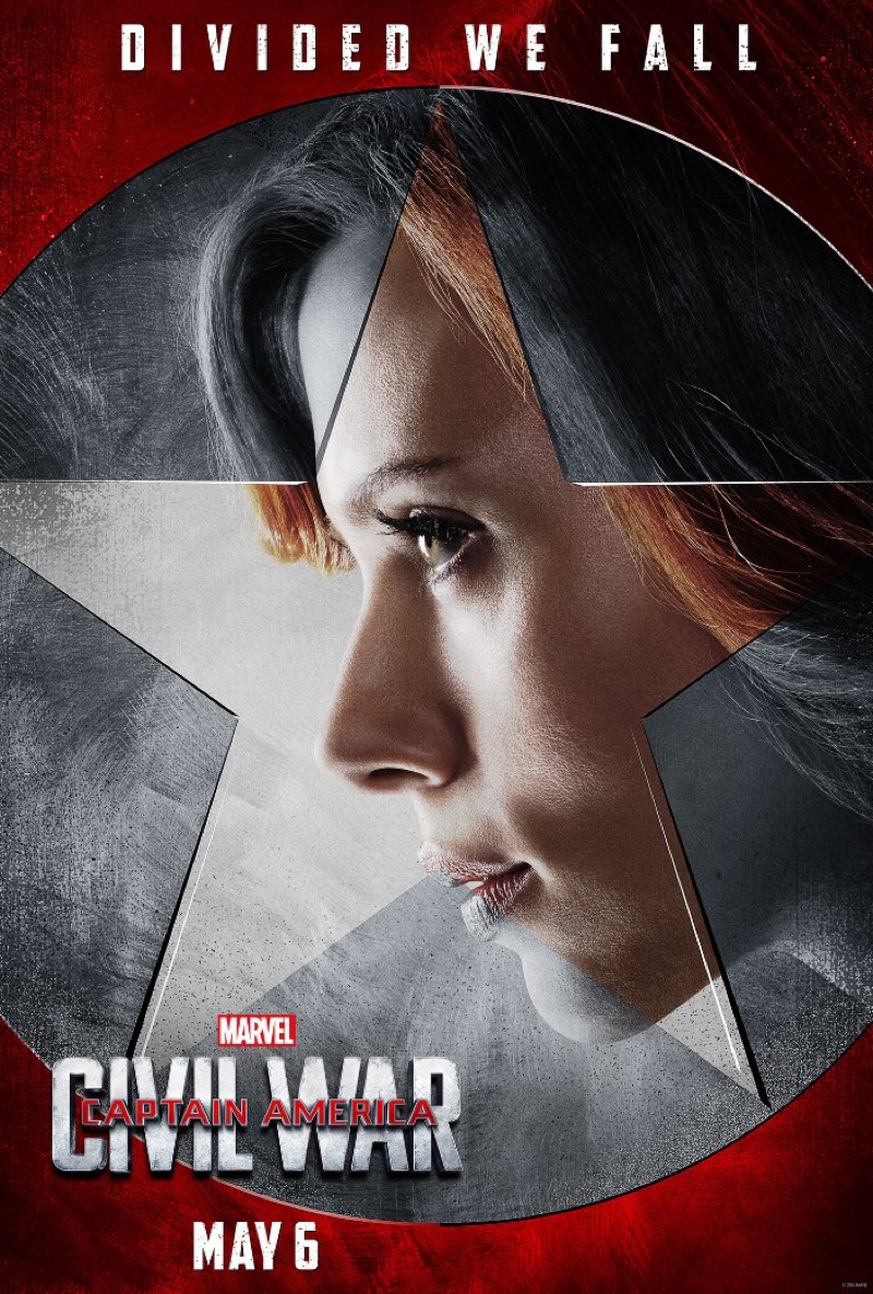 Scarlett Johansson as Black Widow on Captain America: Civil War poster