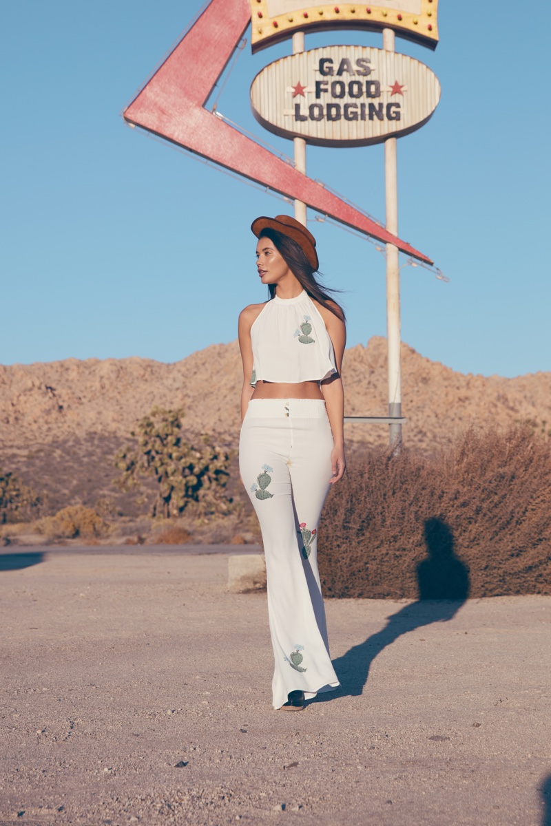 Channel the 70's in Wildfox crop top and flared pants