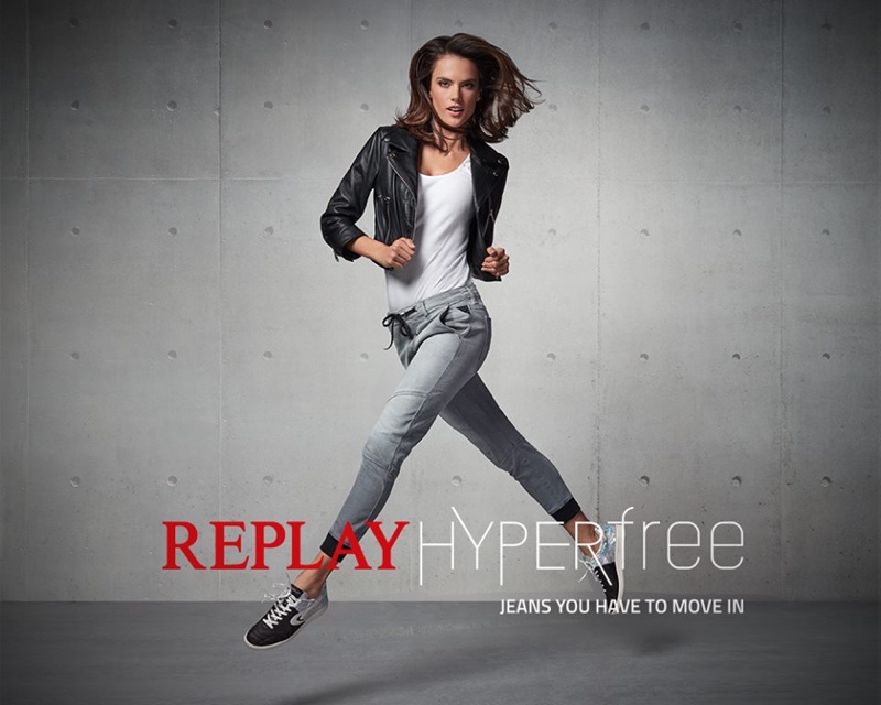 Alessandra Ambrosio gets moving in Replay Jeans Hyperflex 2016 campaign
