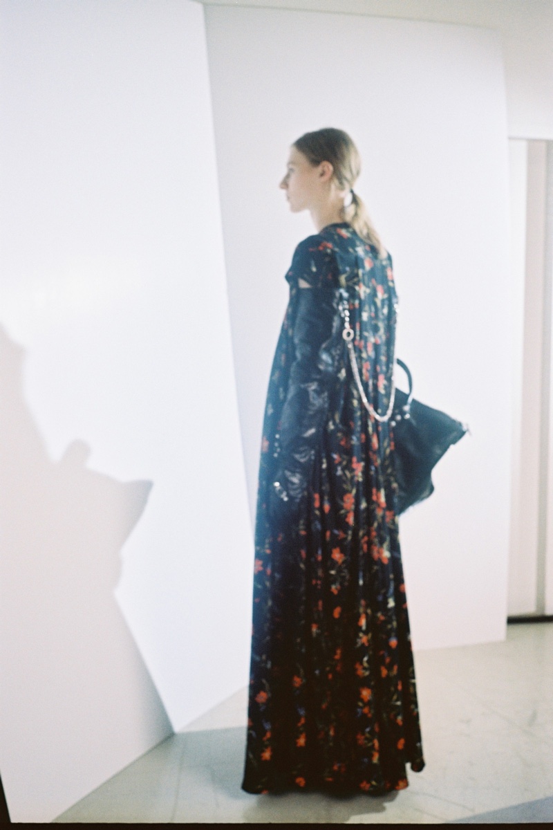 A look from Balenciaga's pre-fall 2016 collection featuring a floral print dress