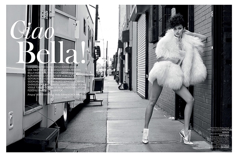 Bella Hadid plays a movie star on set for the fashion editorial