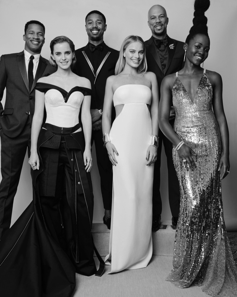 Calvin Klein Collection 2016 Met Gala Portrait: Emma Watson, Margot Robbie and Lupita Nyong'o. Men: Nate Parker, Michael B. Jordan and Common. Photo: Thomas Giddings for Calvin Klein