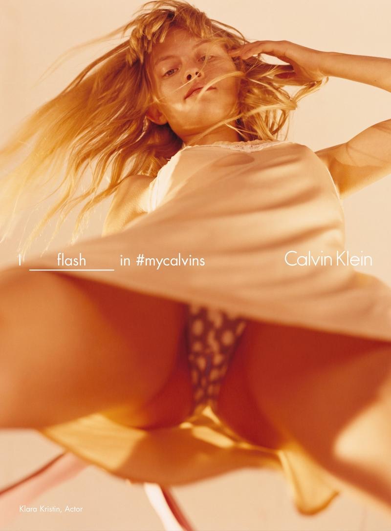 Actress Klara Kristin flashes her underwear in Calvin Klein spring 2016 campaign