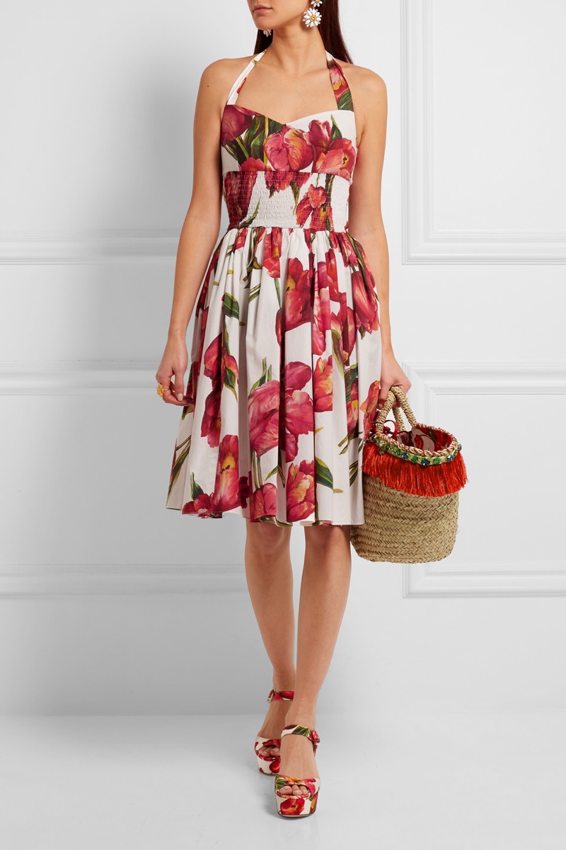 Dolce & Gabbana Floral Print Cotton Poplin Dress