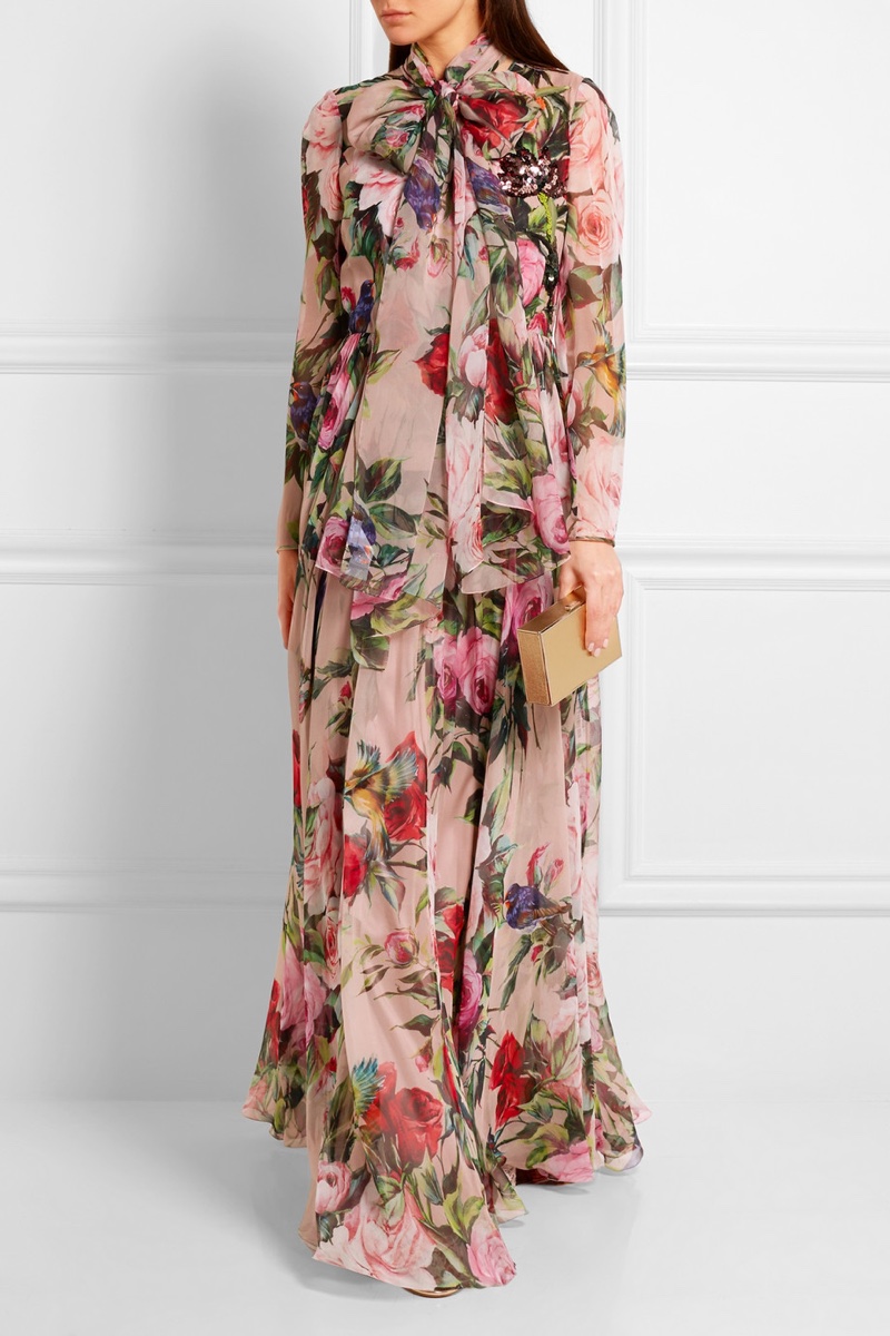 Dolce & Gabbana Pussy Bow Floral Print Gown $7,995
