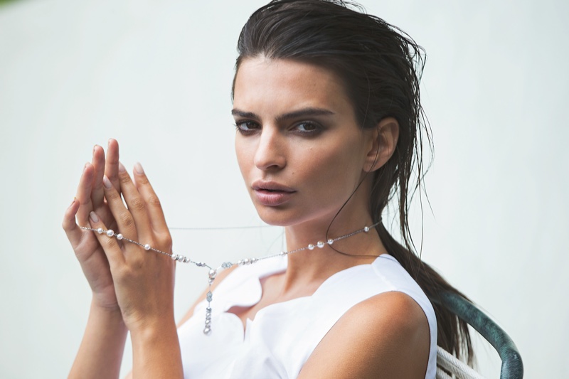 Emily Ratajkowski stuns in Chanel Fine Jewelry necklace and Dior top