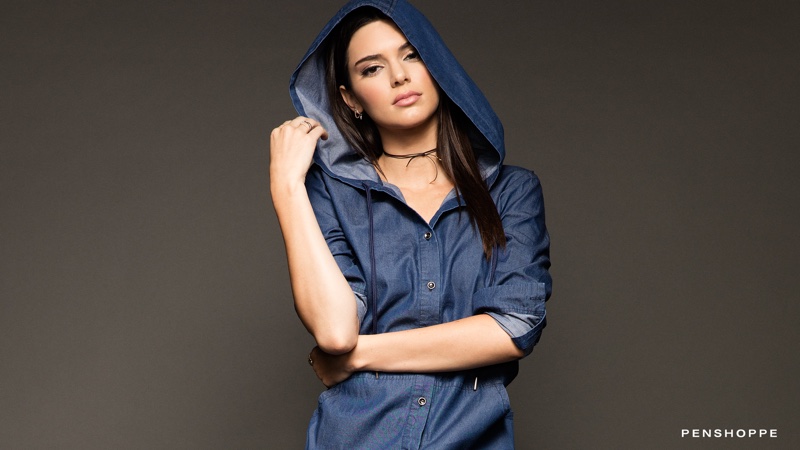 Kendall Jenner keeps it casual in a denim hoodie from Penshoppe