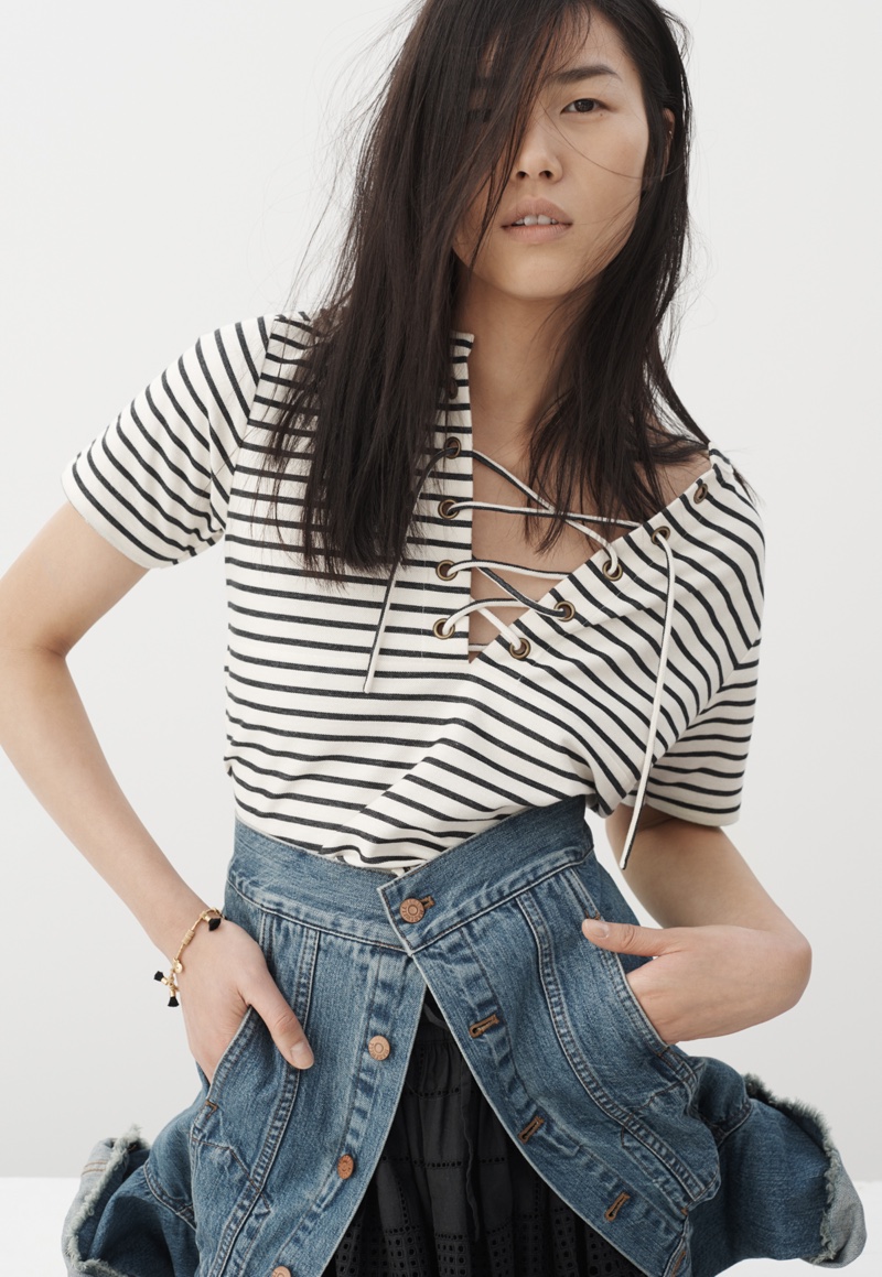 Madewell Striped Lace-Up Top and Summer Jean Jacket