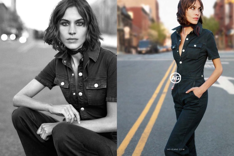Alexa Chung wears denim jumpsuit from AG Jeans' fall-winter 2016 campaign