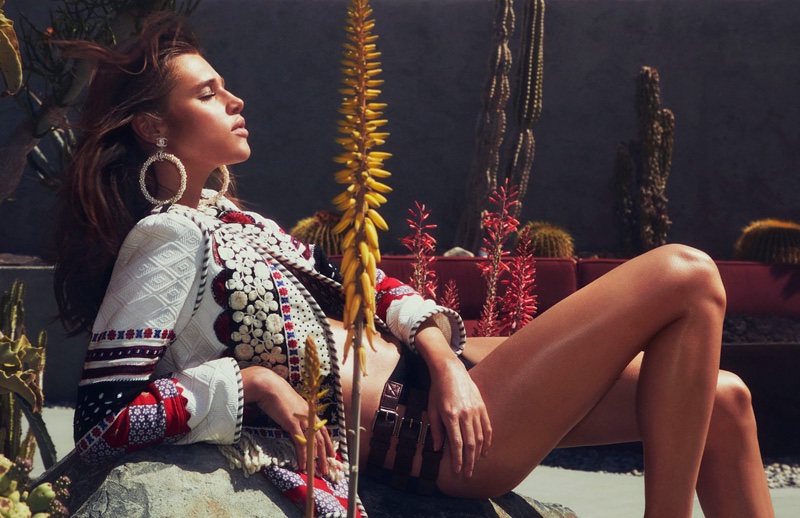 Anais Pouliot lounges in embellished jacket