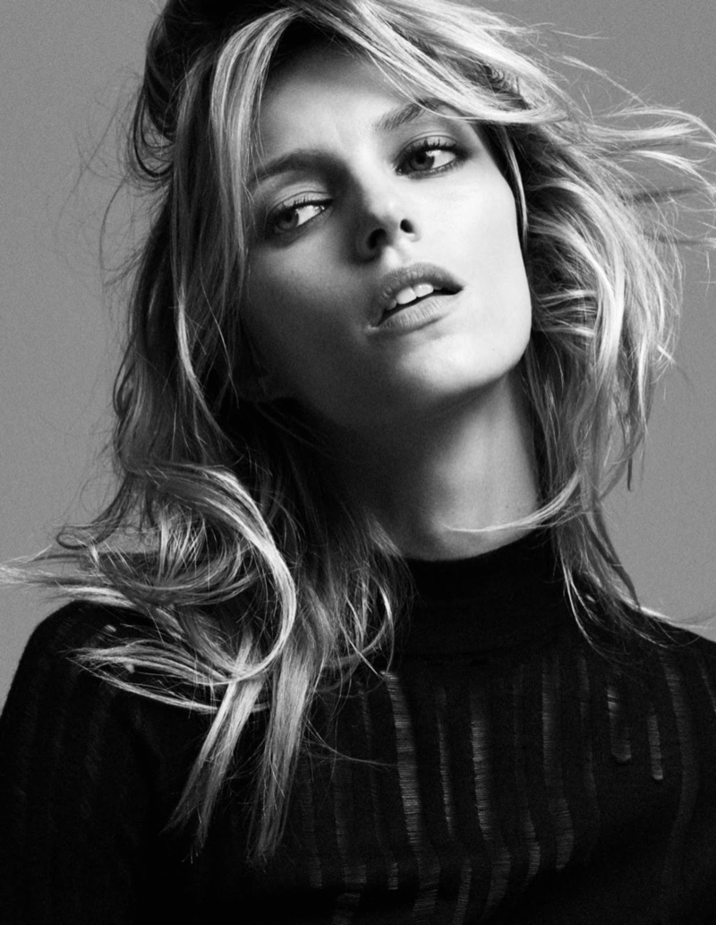 Anja Rubik gets her closeup in a black and white image